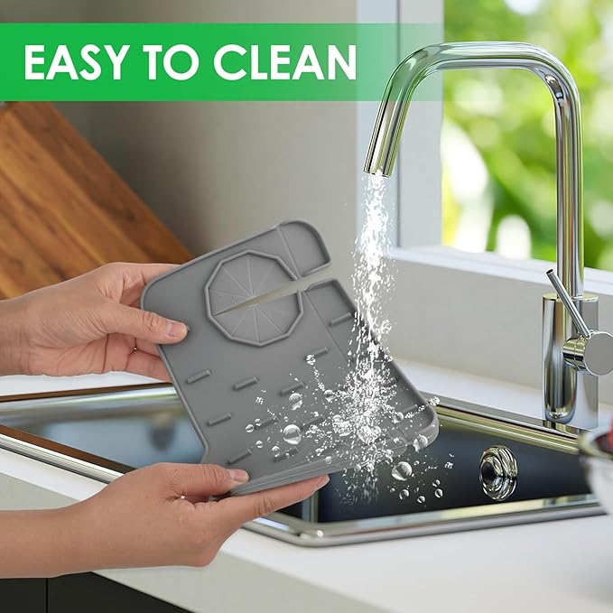 Dimeho Sink Faucet Splash Guard Mat Silicone Soap Dish Pad Faucet Handle Drip Catch Sponge Holder Sink Protector Trays for Bathroom Kitchen Countertop Gadgets Accessories