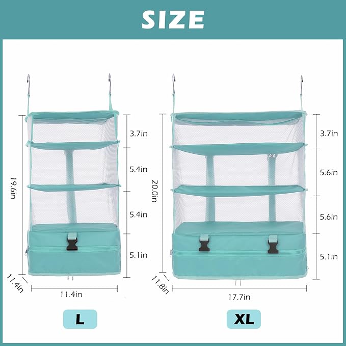 Surblue Hanging Closet Storage Bag Collapsible 3-Shelf Washable Oxford Fabric with 2 Hooks (L 11.41 * 11.41 * 19.68in, Aqua Blue)