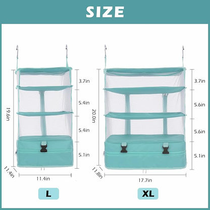 Surblue Hanging Closet Storage Bag Collapsible 3-Shelf Washable Oxford Fabric with 2 Hooks (L 11.41 * 11.41 * 19.68in, Aqua Blue)