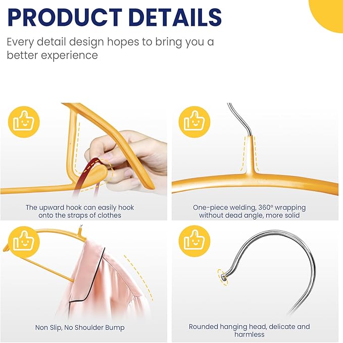 Jiang&Rong 30 Pack 16 Inch Rubber-Coated Non-Slip Metal Hangers - Heavy Duty No Bump Closet Hangers for Coats, Shirts, Suits, Sweaters (30-Pack, Orange)