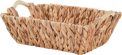Handcrafted Water Hyacinth Basket with Wooden Handles, Wicker Shelf Basket for Storage and Organizing, Rectangular, 1 Pack, Large Size