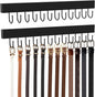 Belt Hanger Wall Mount, Wooden Closet Belt Organizer with 24 Metal Hooks, Large Capacity, Black, 2 Pcs