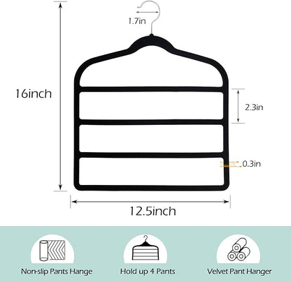 Velvet Pant Clothes Hanger Space Saving Non Slip Shorts Hanger, Myfolrena Jeans Slack Trousers Hangers Multiple Velvet Hanger Closet Organizer Storage and Organization for Jeans,Scarf,Tie(Black,3)