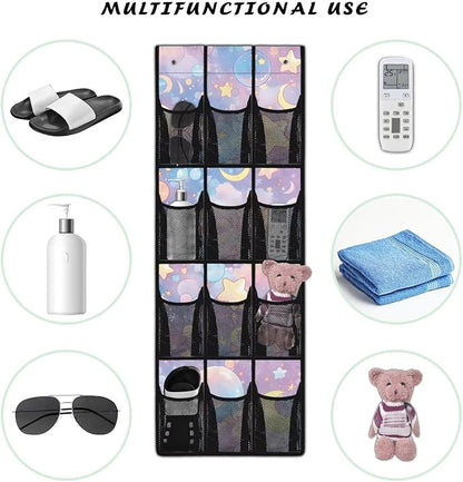 Candy Colored Behind Door Organizer Mesh Fabric Moon Over The Door Shoe Organizer for Closet Stars Wall Hanging Storage Easy to Install Shoe Holder Hanger
