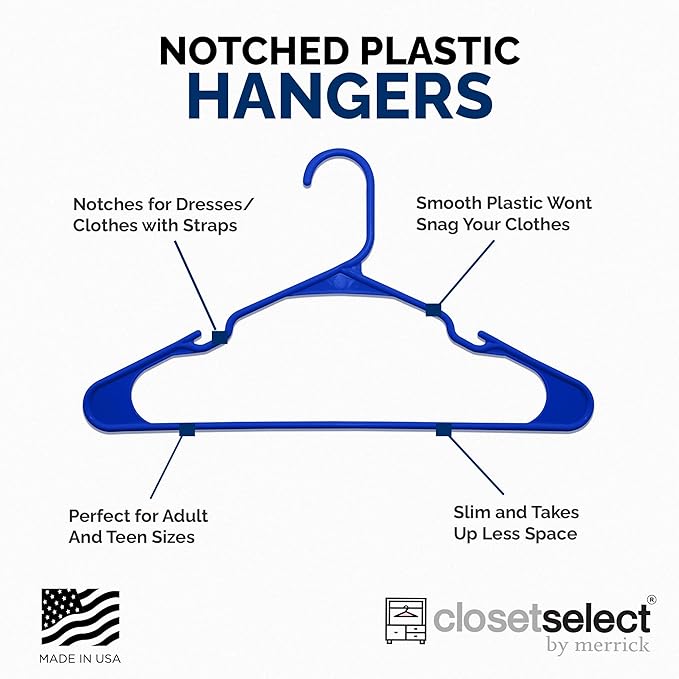Closetselect Plastic Hangers 50 Pack - Space Saving Clothes Hangers, Made in USA, Durable & Strong Plastic Shirt & Coat Hanger with Notches & Shoulder Grooves, Non-Slip Clothing Hangers | Royal Spice