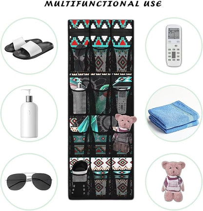 Aztec Bird Over The Door Shoe Organizer Foldable Space Saving Hanging Storage Holder 12 Mesh Pockets for Kitchen, Office, Dorm Rooms