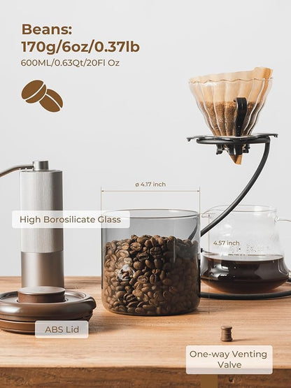 Airtight Coffee Bean Storage Canister – 7 oz Borosilicate Pantry Container with Pop Lid, UV-Blocking Glass & Non-Wood Easy-Clean Cap for Beans, Tea, Sugar, Spices, Snacks & More