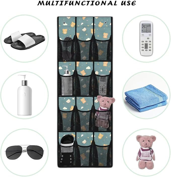 Cute Bear Over the Door Shoe Organizer 12 Large Pockets Hanging Shoe Organizer for Closet Foldable Shoe Rack for Door Sock Organizer