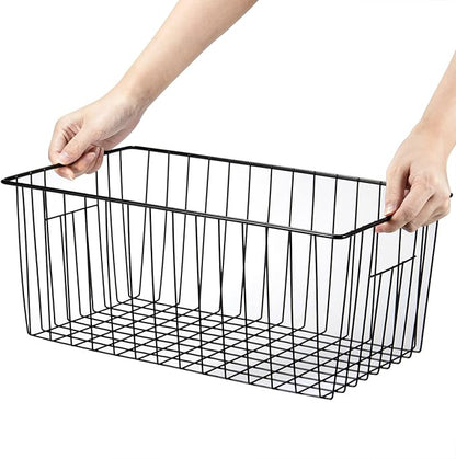 6 Pack Freezer Organizer Bins - Stand up Freezer Organizers for 16 Cu.Ft Upright Freezer, Easily Get Food Improve Air Circulation, Wire Storage Baskets, Black