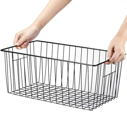 16inch Freezer Wire Storage Organizer Baskets for Upright Freezer 16, 17, 21 cu.ft, with Built-in Handles for Cabinet, Pantry,Black