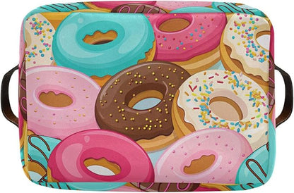 Donuts Storage Basket Bin, Large Cube Storage Box Canvas Collapsible Storage Organizer for Home Office Closet - 15 L x 11 W x 9.5 H