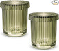 2 Pack Qtip Holder - Apothecary Jars with Lids, Bathroom Organizers and Storage Canister for Cotton Balls,Swabs,Floss Picks,Hair Ties,Clear Glass Vintage Bathroom Decor Jar Set (green2)