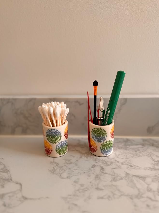 Qtip Holder - Boho Mandelas Design - Q Tip Holder for Bathroom, Floss Pick Holder, Cotton Swab Holder, Bathroom Sink Decor, Flosser Holder, Bathroom Vanity Decor, Cute Bathroom Decor