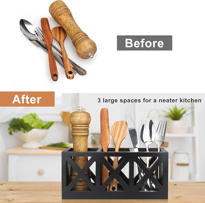 Ayiaren Wooden Silverware Holder Flatware Utensil Caddy Cutlery Holder for Party Wood Silverware Organizer Caddy Storage for Kitchen Countertop Table Knife Fork Spoon Organizer Small Utensil Holders