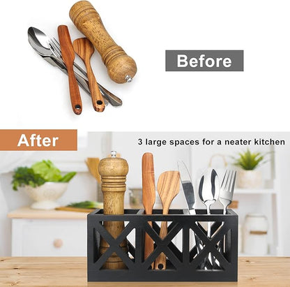 Ayiaren Wooden Silverware Holder Flatware Utensil Caddy Cutlery Holder for Party Wood Silverware Organizer Caddy Storage for Kitchen Countertop Table Knife Fork Spoon Organizer Small Utensil Holders
