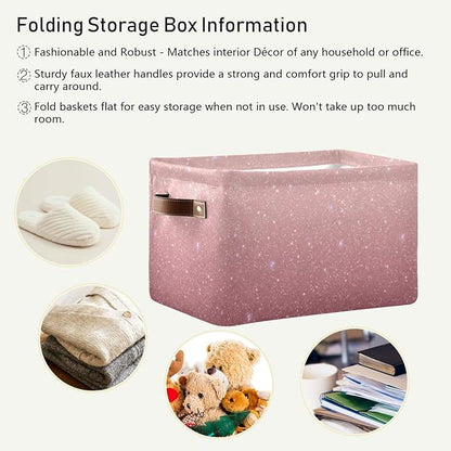 Rose Gold Sequins Storage Basket Bin, Large Cube Storage Box Canvas Collapsible Storage Organizer for Home Office Closet