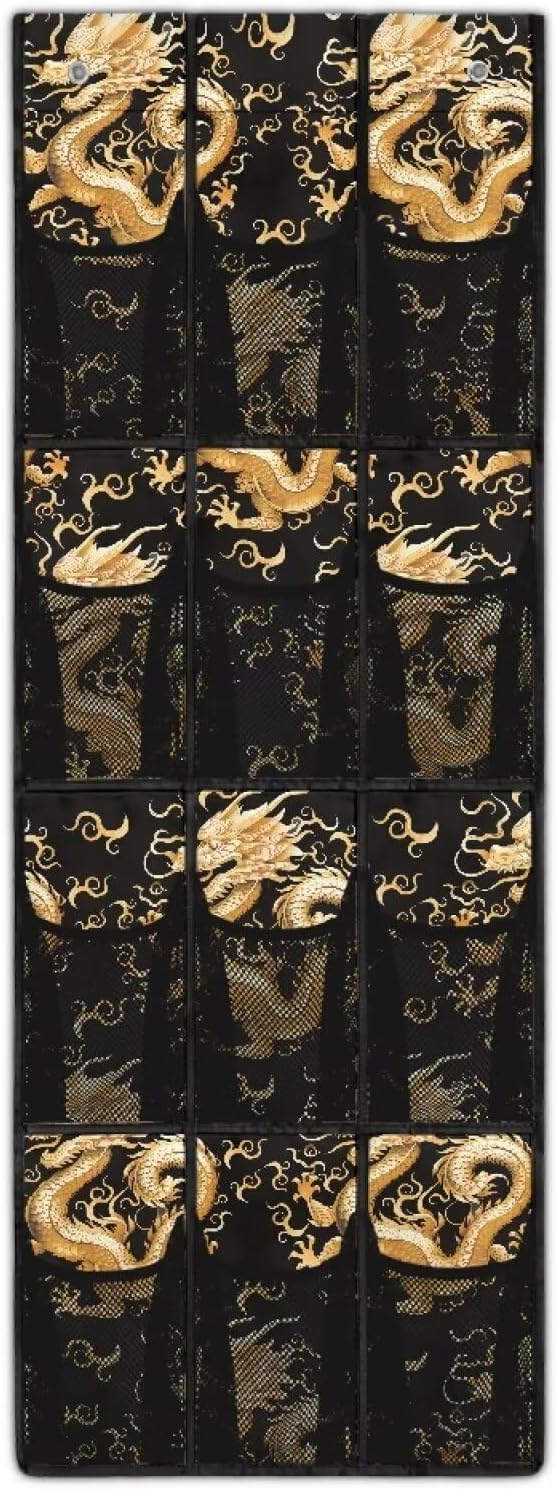 Dragon Over The Door/Wall Shoe Organizers,Space Saving Hanging Storage Holder,Hanging Shoe Organizer with 12 Mesh Large Pockets,Closet Rack for Home Bedroom Bathroom,Foldable