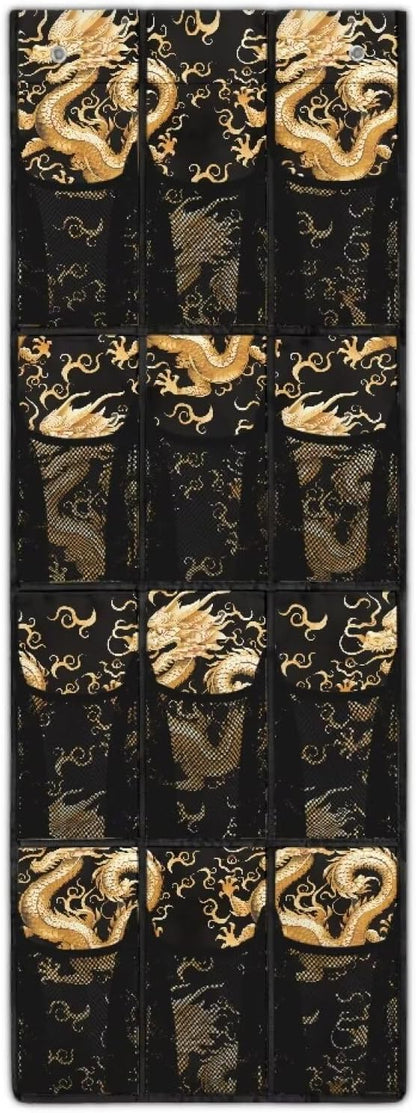 Dragon Over The Door/Wall Shoe Organizers,Space Saving Hanging Storage Holder,Hanging Shoe Organizer with 12 Mesh Large Pockets,Closet Rack for Home Bedroom Bathroom,Foldable