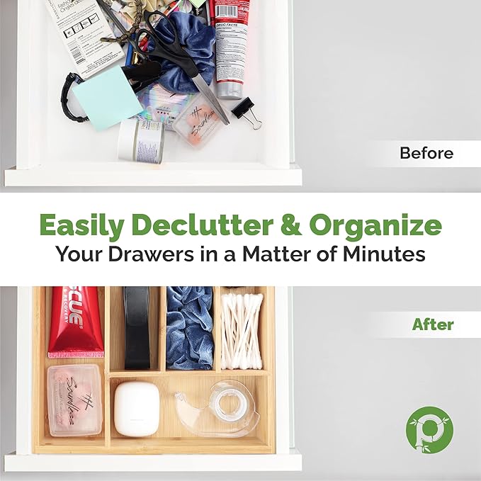 Pristine Bamboo Silverware Organizer - Small Extra-Deep Wooden Kitchen Drawer Organizer Divider for Spoons, Forks, Knives & Cutleries - 5 Slots