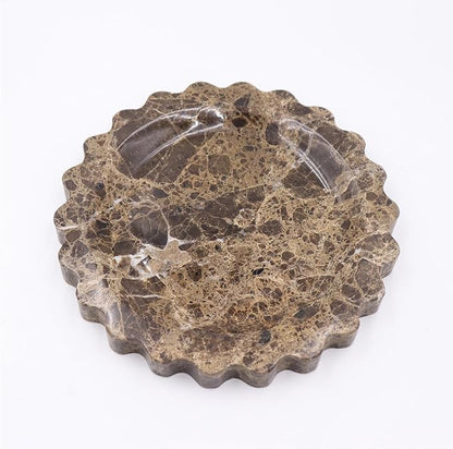 Round Marble Decorative Tray with Scalloped Edge, Luxury Natural Stone Bathroom Vanity Tray, Dresser Top Perfume Coffee Home Kitchen Sink Tray, Key Trinket Ring