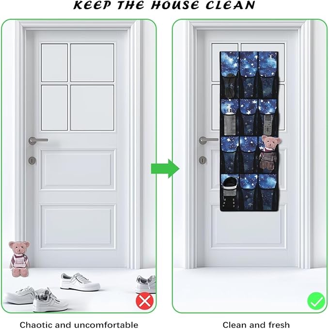 Starry Sky Over the Door Shoe Organizer,Hanging Storage Bags with 12 Mesh Large Pockets,Hanging Shoe Storage Hanging Bag