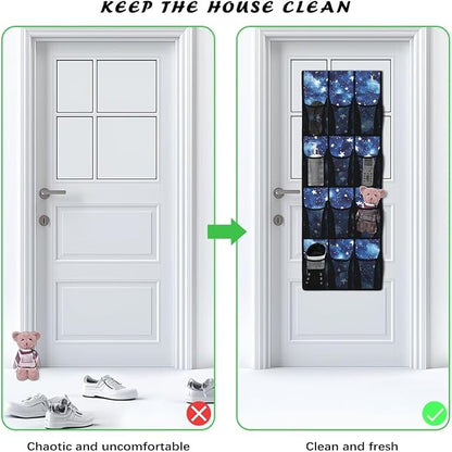 Starry Sky Over the Door Shoe Organizer,Hanging Storage Bags with 12 Mesh Large Pockets,Hanging Shoe Storage Hanging Bag