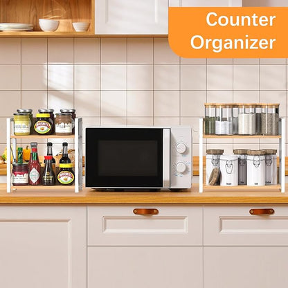 RUILALIFE Spice-Rack-Organizer-Shelf for Kitchen Counter, 2 Tiers Coffee Bar Station Organizer for Countertop，Space Saving Desk Shelving Riser Unit (Maple, Medium)