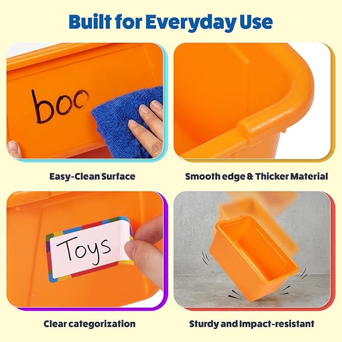 GAMENOTE 6 Quart Storage Bins with Lids, Plastic Latching Box for Classroom & Kids Toy Storage,Stackable Shoe Box Size Containers for STEM Morning Tubs, Crafts & Blocks (6, Colorful Without Lid)