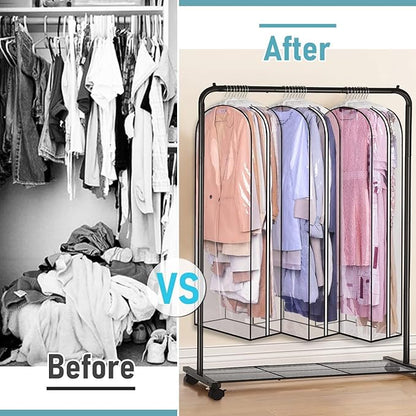 MISSLO 10" Gusseted All Clear Garment Bags for Hanging Clothes 50" Dress Bags for Closet Storage Coat Protectors for Suits, Gowns, 3 Packs