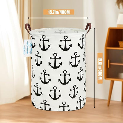 Laundry Basket Canvas Fabric Collapsible Organizer Basket for Storage Bin Toy Bins Gift Baskets Bedroom Clothes Children Nursery Hamper (anchor)