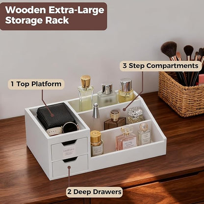 Countertop Perfume & Makeup Organizer - Wooden Rack, Cologne Stand Shelves & Skincare Organizer for Bedroom Dresser, Organizador de Perfumes Estante para Perfumes (Middle, 01) (White, 01)