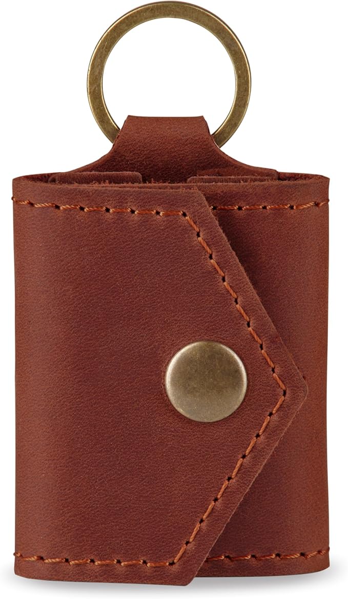 Leather Keychain Earrings Holder, Wedding Travel Case, Engagement Holder, Pouch Bag, Workout and Gym Ring Holder (Cognac)