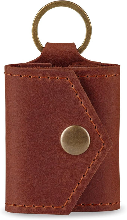 Leather Keychain Earrings Holder, Wedding Travel Case, Engagement Holder, Pouch Bag, Workout and Gym Ring Holder (Cognac)
