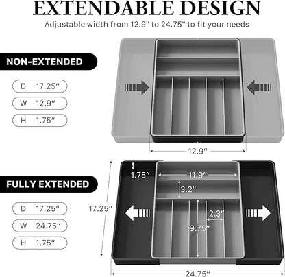 Simple Houseware Expandable Kitchen Drawer Flatware Organizer, Black/Gray