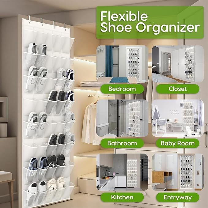 40 Over the Door Shoe Organizer Large Breathable Mesh Pocket Clear White Hanging Shoe Rack for Closet Behind Door Hanger Storage Holder 40-Pocket Over the Door Shoe Organizer