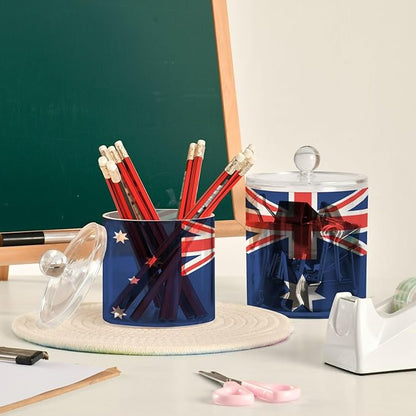 DOMIKING Australia Flag 2 Pack Bathroom Canisters Cotton Swab Holder Dispenser Plastic Cotton Ball Jar Acrylic Storage Containers for Cotton Swab Cotton Round Pads Cotton Ball