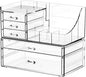 Yieach 2 Pack Clear Makeup Organizer Countertop for Dresser,Vanity and Bathroom Counter Organizer,Tiered Stackable Makeup Acrylic Organizers with 5 Drawer for Skincare,Brush and Make up Holders