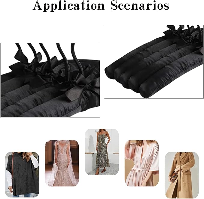 5Pcs 17 Inch Black Satin Padded Hangers for Women Clothing, Anti Slip Cushioned Hangers for Sweaters, Wedding Bridesmaid (5, Beige)
