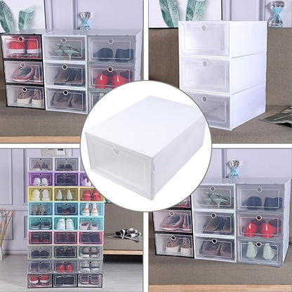 6pcs Stackable Plastic Shoe Boxes 33x24x14cm with Dustproof Flip- Design for Men’s Shoe Storage and Closet Organization