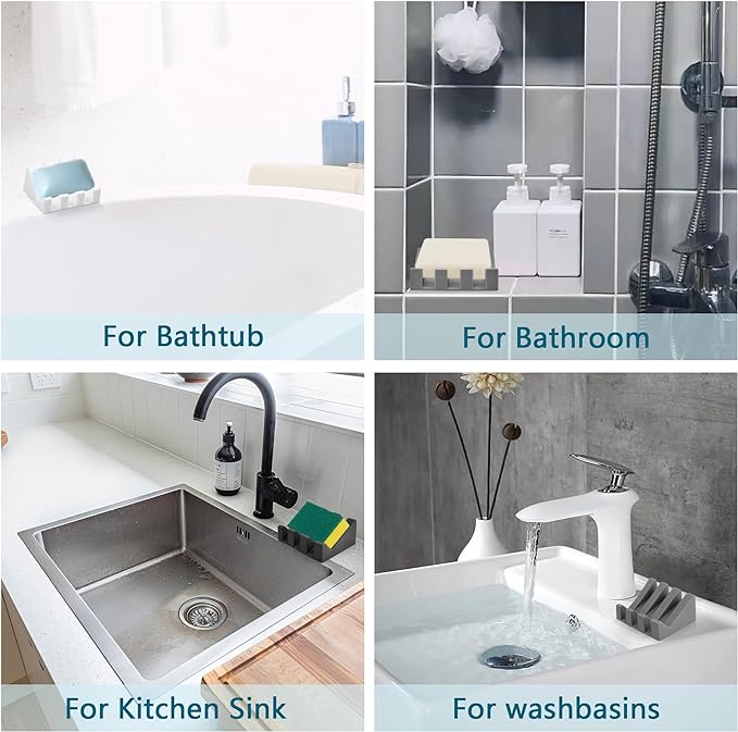 Soap Dish Holder for Shower with Suction Cup, Silicone Soap Holder & Saver Self-Draining Bar Soap Dish Keeps Soap Dry for Bathroom, Kitchen, Bathtub, Extends Soap Life (Black-4Pack)