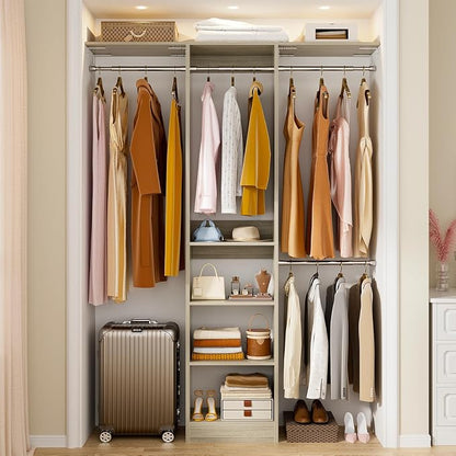 Besiost 48" Closet Organizer System, 4FT Closet System for Small Closets with 4 Hanging Rods & 3 Shelves, 80"H Small Closet Organizers and Storage for Bedrooms, Cloakrooms, White Oak