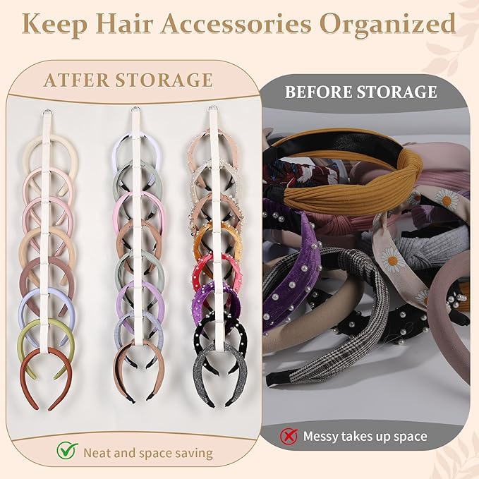 3 PCS Headband Holder Organizer for Girl,Hanging Hairband Storage for Women,Beige Hair Hoop Display Hair Accessories Organizer Bedroom College Dorm Decor
