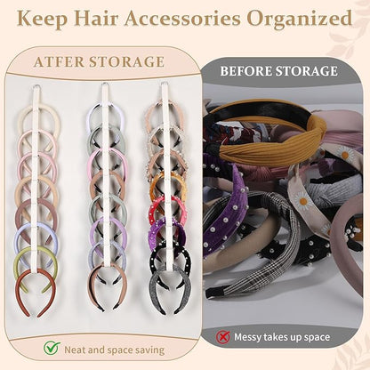 3 PCS Headband Holder Organizer for Girl,Hanging Hairband Storage for Women,Beige Hair Hoop Display Hair Accessories Organizer Bedroom College Dorm Decor