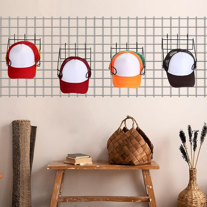 Yaocom 4 Pcs Gridwall Hat Display Rack, Metal Wire Retail Display Shelves Gridwall Organizer Accessories for Grid Panel Displaying Baseball Hats for Home Commercial, Black