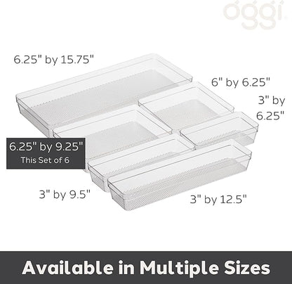 Oggi Clear Drawer Organizer - 6.25" X 9.25" (Set of 6) - Ideal for Organizing Kitchen Drawers, Office, Desk, Silverware, Kitchen Utensils, Cosmetics and Bathrooms