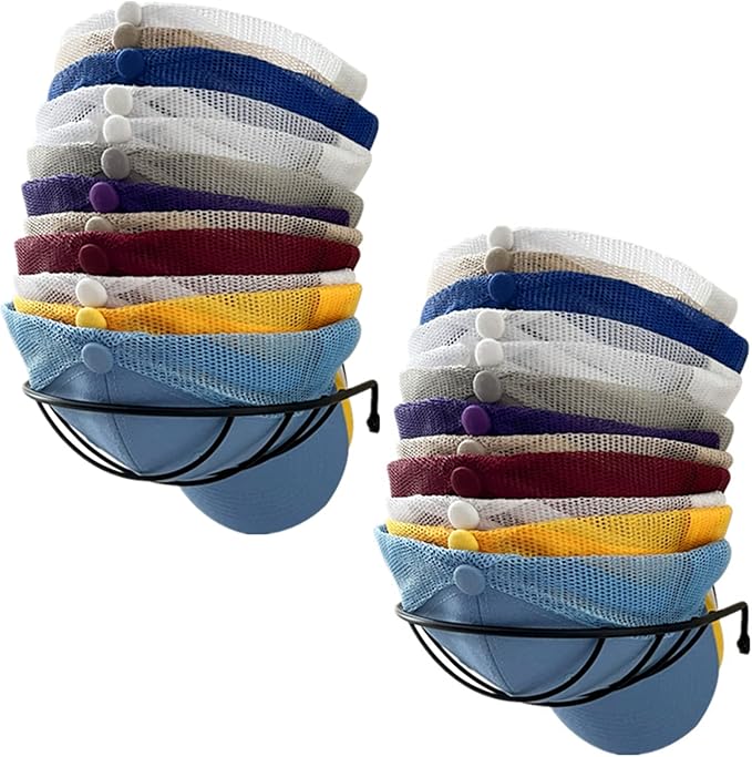 Homesweet 2-Pack Hat Racks for Wall Closet, Compact Hat Organizer for Baseball Caps, Hat Storage Wall Closet for 30 Baseball Caps, Space Saver, Metal (Line Black)