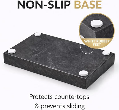 Natural Black Marble Tray for Bathroom | Kitchen | Vanity | Desktop, Stone Organizer for Coffee Table, Dresser, Nightstand, Candles, Soap, Towel, Plant, Jewelry (10" x 6"), Rectangular