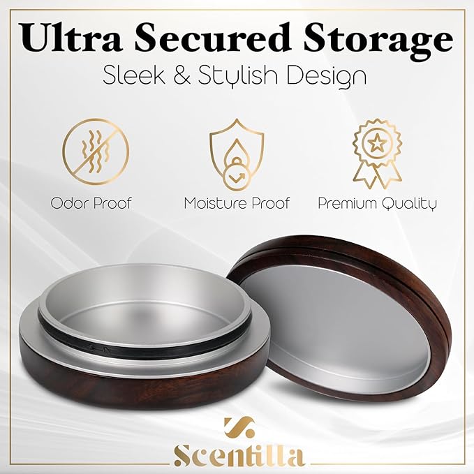 Luxury Real Teak Wood & Metal Pouch Container - Premium Pouch Can & Holder - EDC Storage Tin - Odor & Moisture Proof - with Beautiful Gift Box & Velvet Bag