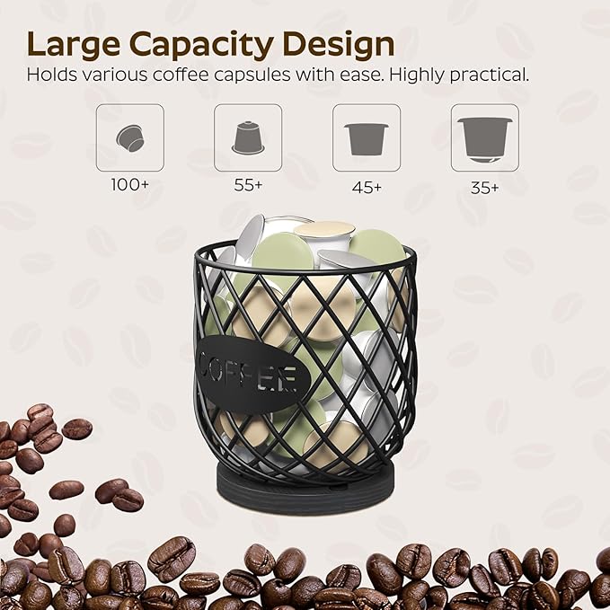 YATINEY Coffee Pod Holder Organizer, Holder for K Cup, Large Capacity Coffee Pod Basket, Versatile Coffee Capsule Storage Organizer, for Kitchen Countertop, Black KH09BB