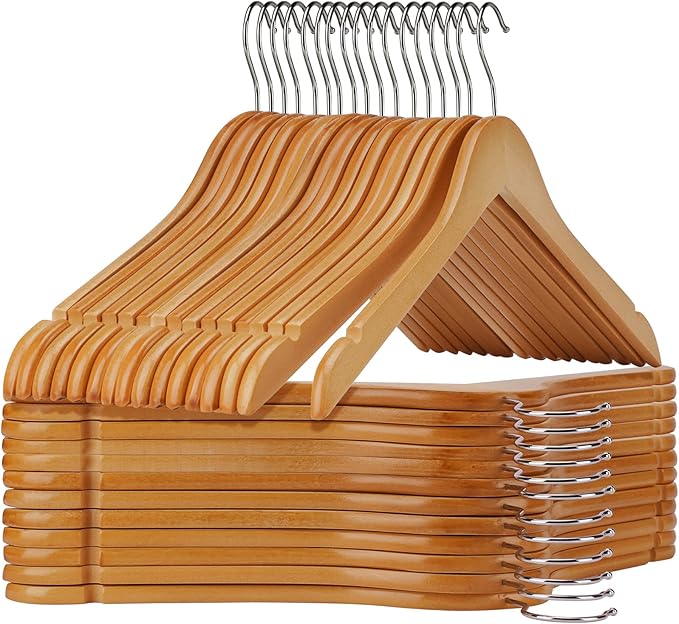 Wooden Shirt Hangers - Pack of 30 Sturdy Wood Hangers, Ideal for Laundry & Everyday Use, Heavy Duty, Natural